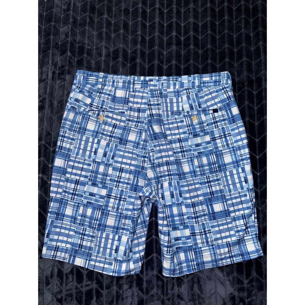 Peter Millar Golf Shorts Plaid Flat Front Casual Blue White Mens‎ Size 34